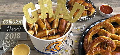 A bucket of Auntie Annes pretzels